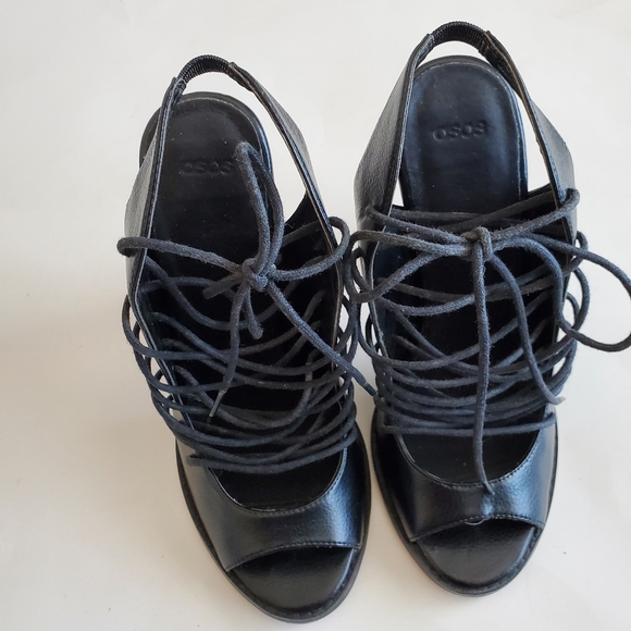 Asos Lace Up Open Toe Heels, Black, Size US 8 - Picture 2 of 5